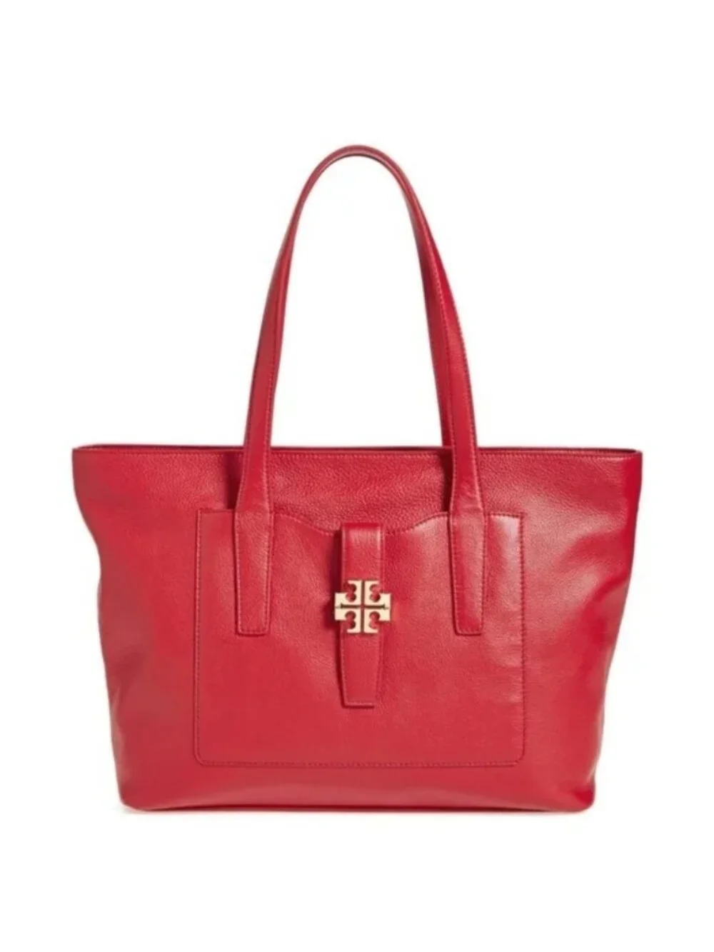 Tory Burch Plaque Large Pebbled Leather Tote in Kir Royale